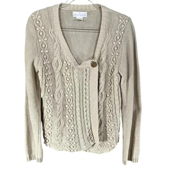 Soft Surroundings Womens M Cable Knit Sweater Bobble Accents Asym Art To Wear - Picture 7 of 15